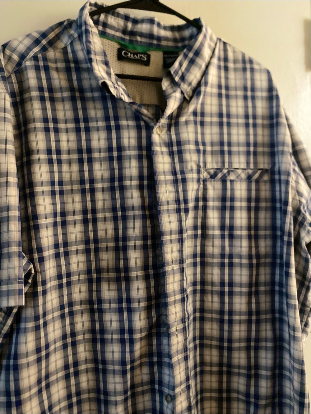 Chaps Blue and White Plaid Button-Down Shirt